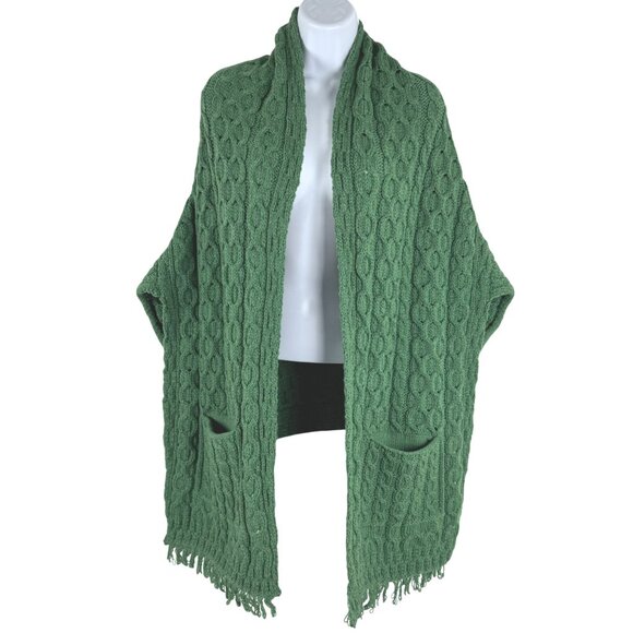 Aran Woollen Mills Fisherman Shawl Wrap One Size Green Merino Wool NWT FS-1455 - Picture 1 of 10